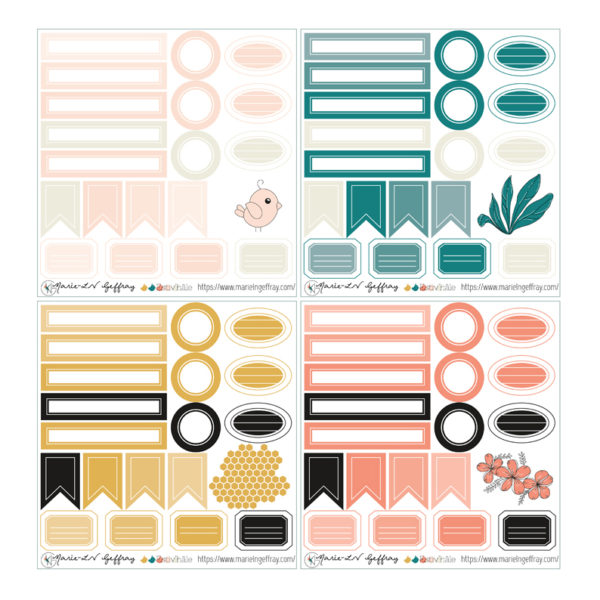 Set de 4 mini planches monochromes d'étiquettes à découper "Estiv'hâle"