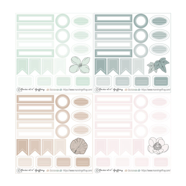 Set de 4 mini planches monochromes d'étiquettes à découper "Bohème"