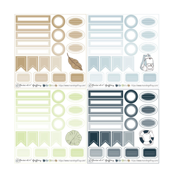 Set de 4 mini planches monochromes d’étiquettes à découper « Mer Nature »