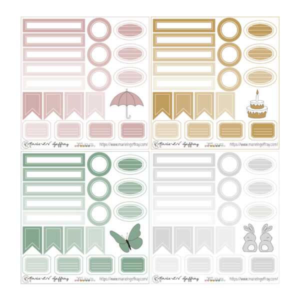 Set de 4 mini planches monochromes d’étiquettes à découper « 365 jours »